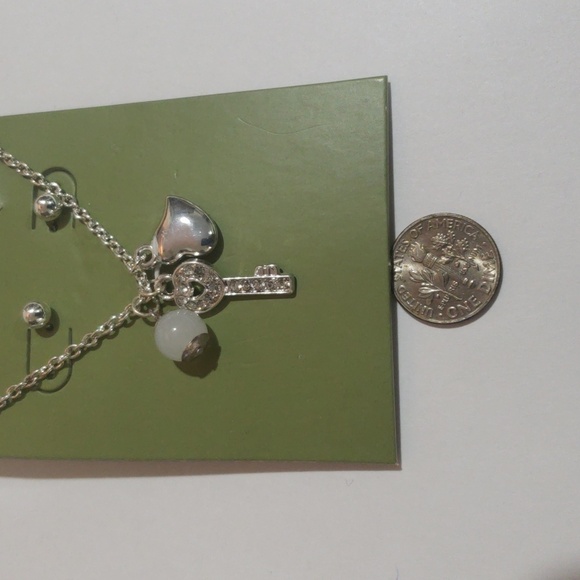 Silver-Tone Key, Heart & Pearl Pendant Necklace with Earrings - Women's Jewelry - Picture 5 of 6